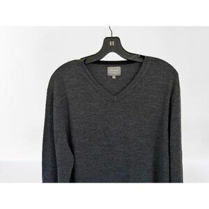 LINEA The Prestwick Merino Wool Sweater V-Neck Pullover Gray Size Large